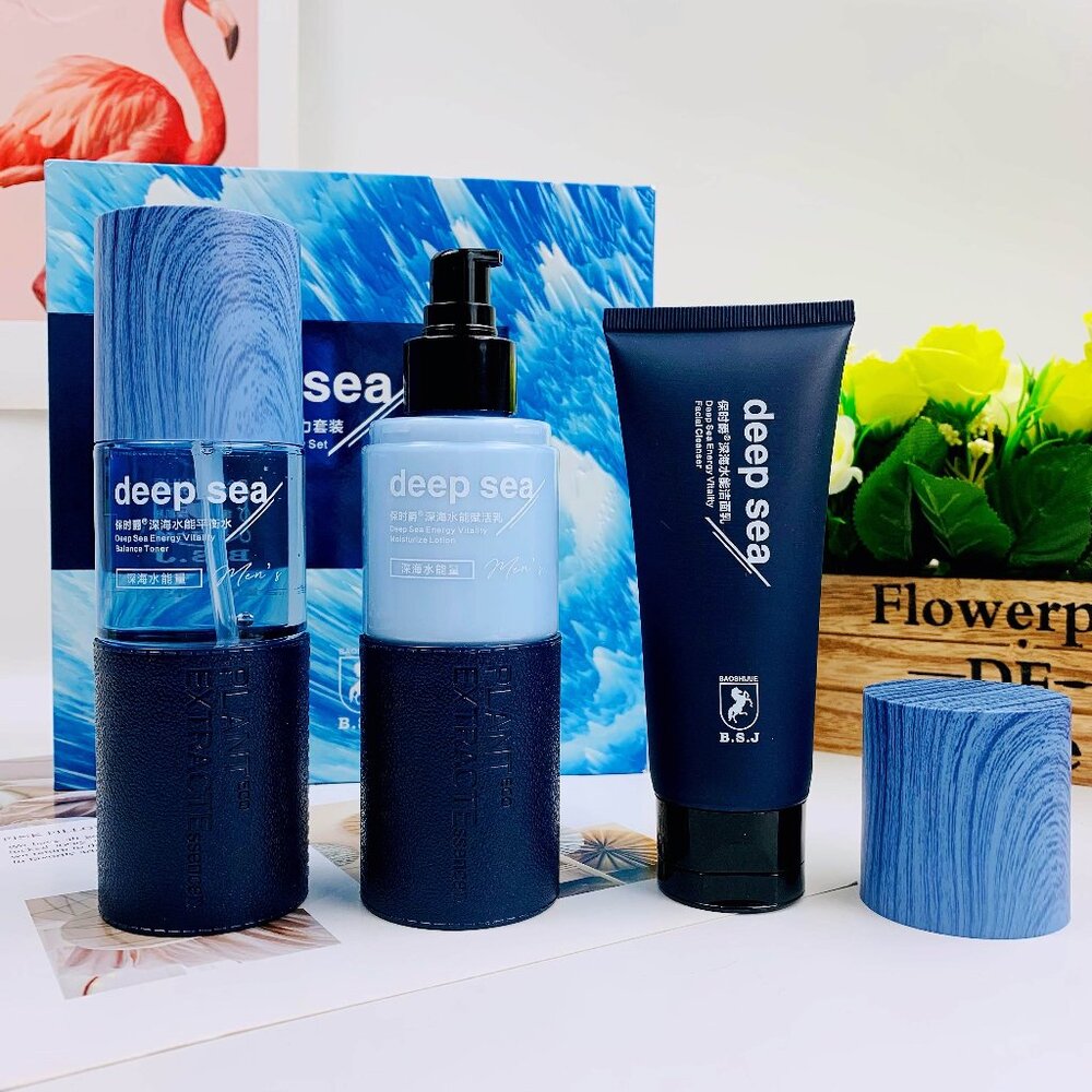 Mens Skin Care System DEEP SEA Daily Face Wash Toner Moisturizer GREAT GIFT!